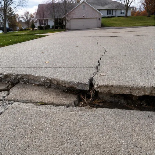 Cracked settled concrete driveway slab in Burnsville MN