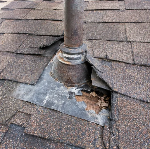Deteriorated roof vent pipe flashing inspected