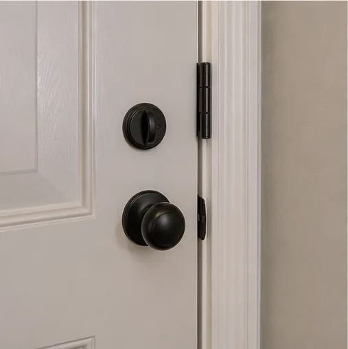 Exterior door deadbolt and hardware checked during inspection