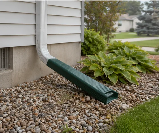 Downspout extension directing drainage away from the foundation