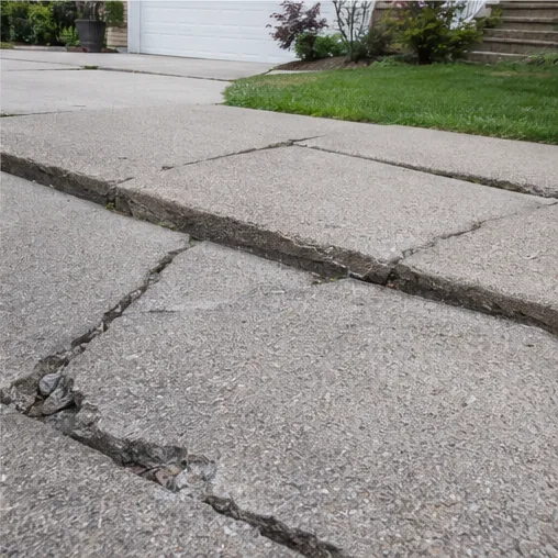 Cracked concrete driveway apron inspected for settlement