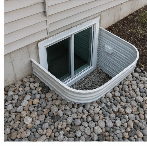 Burnsville MN home inspection showing a basement egress window well in a lower-level bedroom where radon exposure matters most