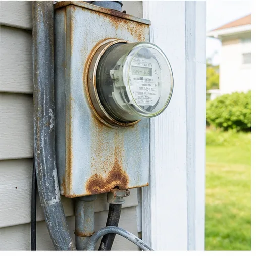 Burnsville MN home inspection showing electric and gas meters being evaluated on the home exterior