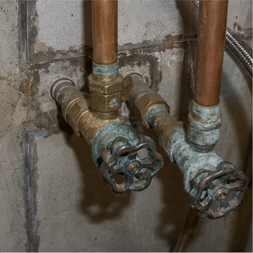 Corroded galvanized water supply pipes