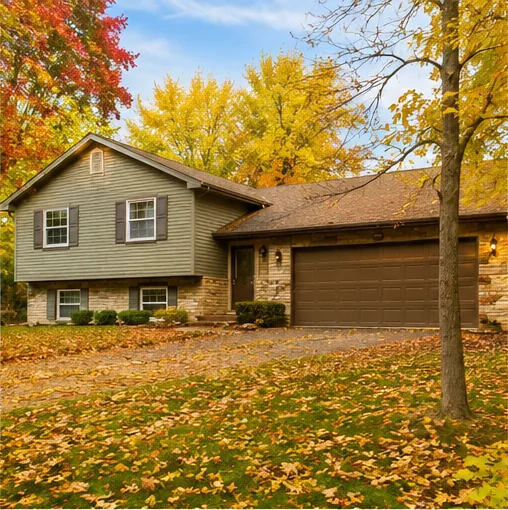 Home exterior framed by autumn trees in Burnsville MN