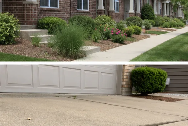 Home exterior with retaining wall and landscaping