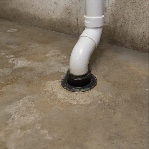 Radon mitigation PVC pipe penetrating a basement slab