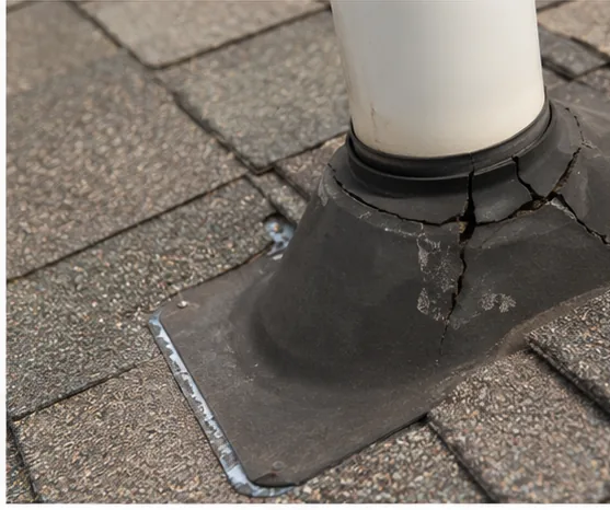 Roof pipe boot flashing inspected for leaks