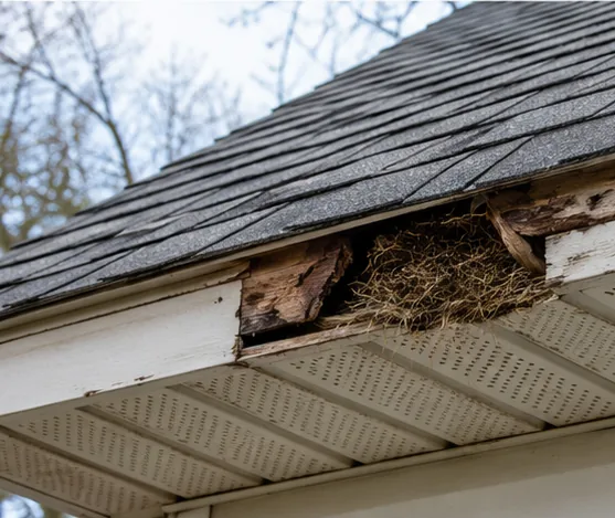 Rotted soffit and fascia at a roof overhang
