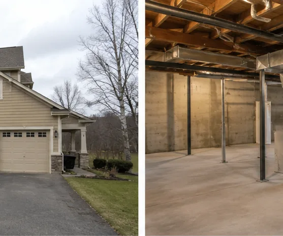 Unfinished basement showing framing and HVAC ductwork