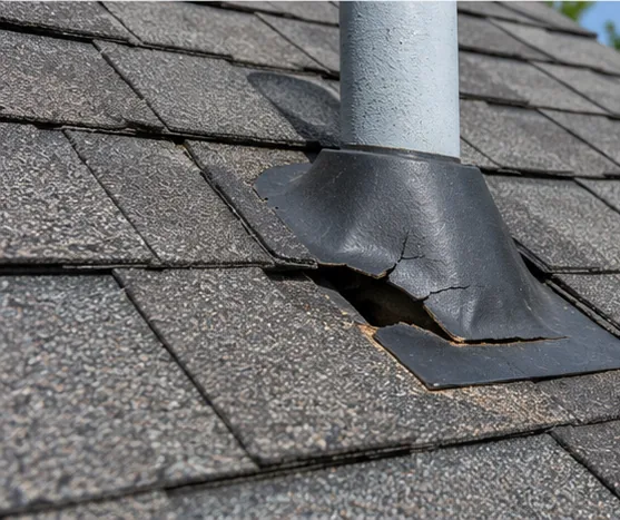 Plumbing vent pipe flashing on an asphalt shingle roof